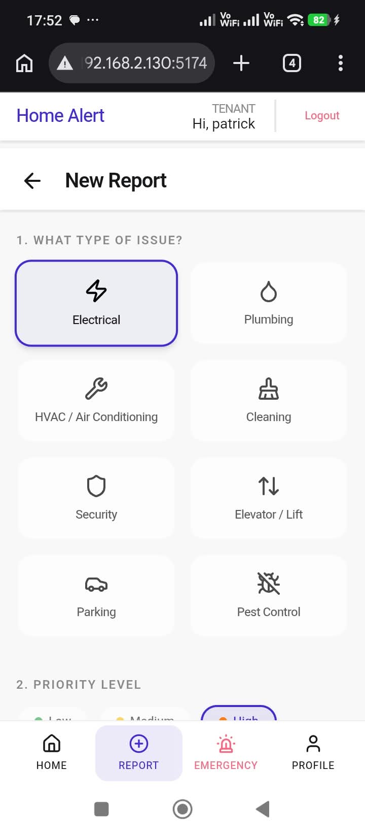 Tenant app: reporting a new maintenance issue