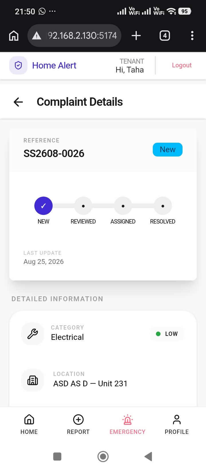Tenant app: complaint status timeline